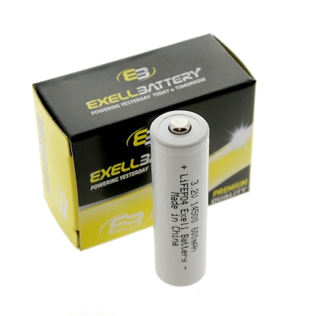Exell Battery LiFePO4 Lithium Phosphate 3.2V 600mAh 14500 AA Rechargeable Battery EB-LFP-14500-600